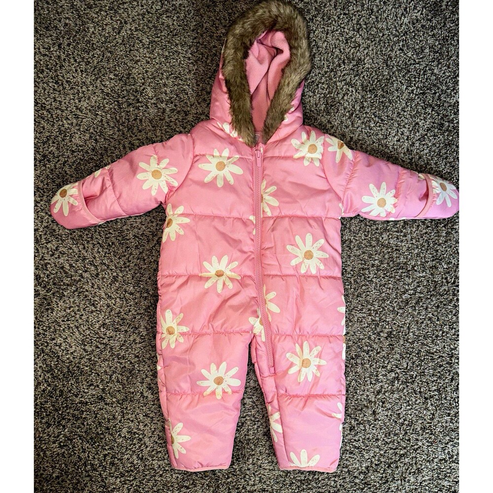 Carter's Girls Pink Floral Hooded Insulated Full Zip Snowsuit 9-12M